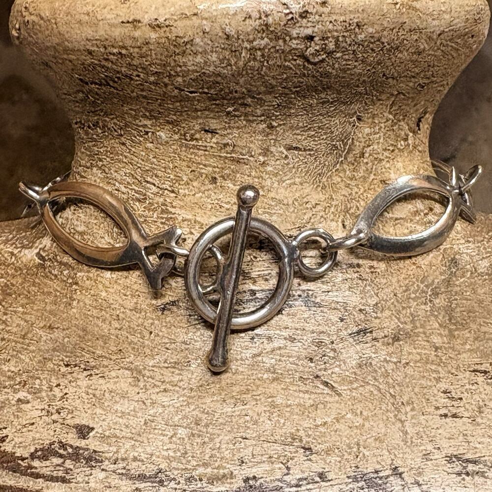 Sterling Silver Ichthys Fish Linked Bracelet Toggle Clasp 7.25 Inches Religious - Picture 8 of 8